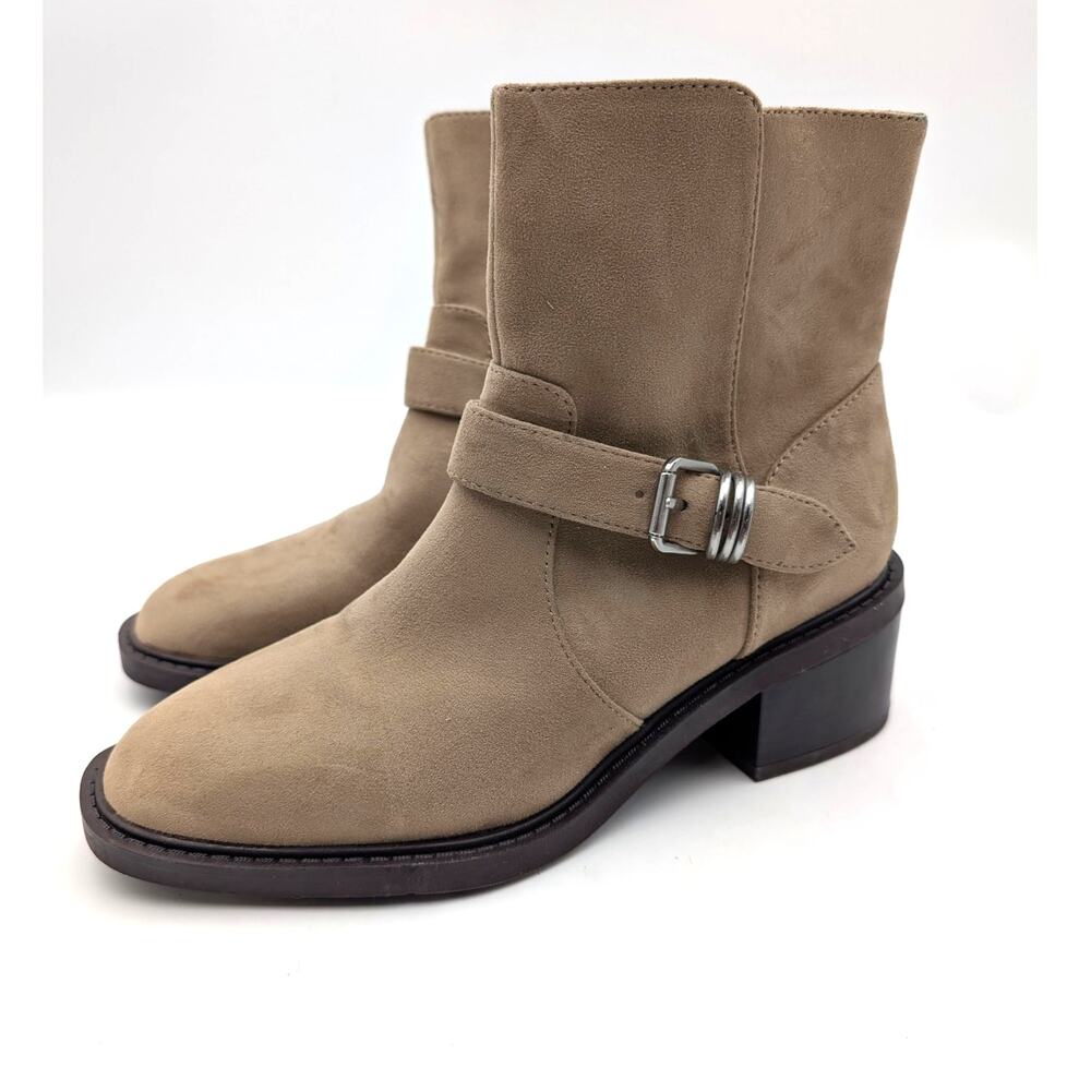 Anne Klein Amias Block Heel Ankle Bootie Women's Sand Suede Size US7.5M EU38